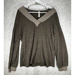 Vanilla Bay Waffle Knit Cotton V-neck Sweater Long Sleeve NoTag Size Large Brown